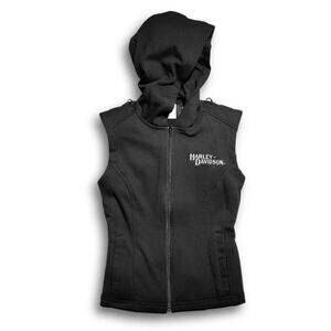Womens Harley Davidson Hooded Vest Sleeveless Black Size Medium